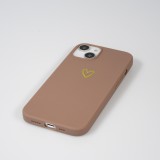 Coque iPhone 13 - Silicone mat dessin cœur doré - Brun