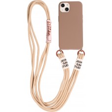 iPhone 14 Case Hülle - Silikon Fashion Jeong Gam Studio Laugh Often mit Umhängeseil - Braun