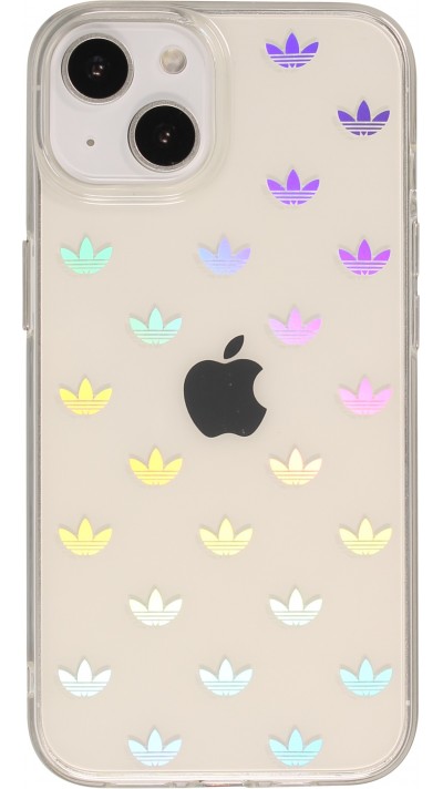 iPhone 14 Case Hülle - Adidas starres, transparentes Silikon mit Logo-Wiederholung Iris-Effekt - Transparent