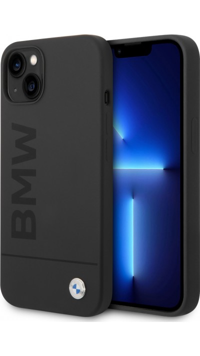iPhone 14 Case Hülle - BMW Soft-Touch-Silikon mit geprägtem Metall-Logo - Schwarz