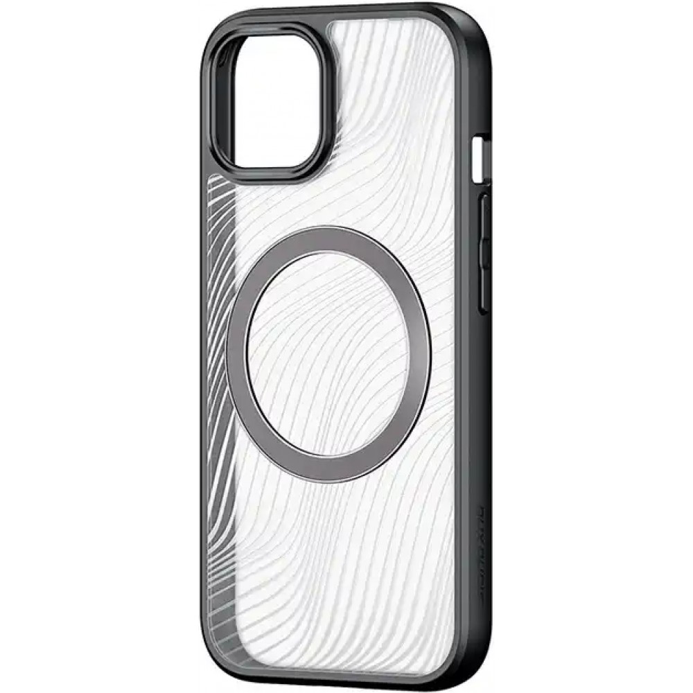 iPhone 15 Plus Case Hülle - Bumper Clear Waves Transparente Wellen mit MagSafe - Schwarz