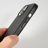 iPhone 14 Case H&uuml;lle - Vollst&auml;ndig genarbtes Luxuskalbsleder mit Metallkn&ouml;pfen und MagSafe - Schwarz