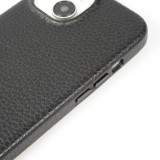 iPhone 14 Case H&uuml;lle - Vollst&auml;ndig genarbtes Luxuskalbsleder mit Metallkn&ouml;pfen und MagSafe - Schwarz