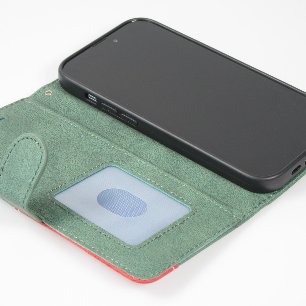 Coque iPhone 15 Plus - Flip classical elegant fine lines - Vert