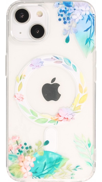 iPhone 15 Case Hülle - Gummi Silikon steif mit MagSafe Frühlings Blumen - Transparent