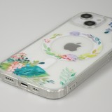 iPhone 14 Case Hülle - Gummi Silikon steif mit MagSafe Frühlings Blumen - Transparent