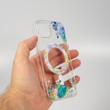 iPhone 14 Case Hülle - Gummi Silikon steif mit MagSafe Frühlings Blumen - Transparent