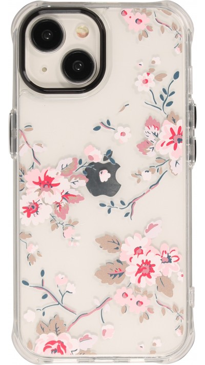 iPhone 15 Case Hülle - Straffes Gummi Silikon mit verstärkten Ecken blühende Kirschblüte - Transparent