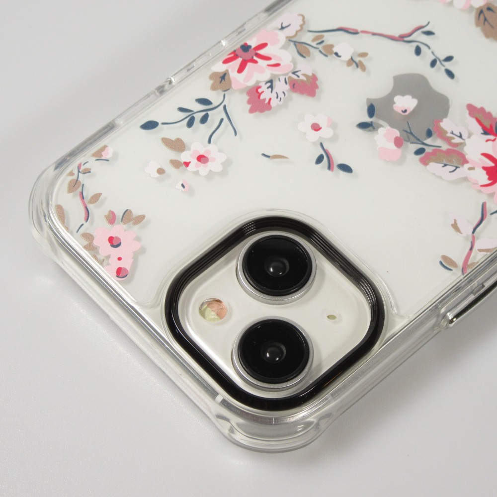 iPhone 15 Case Hülle - Straffes Gummi Silikon mit verstärkten Ecken blühende Kirschblüte - Transparent