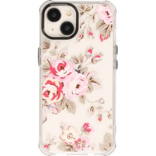 iPhone 14 Case Hülle - Straffes Gummi Silikon mit verstärkten Ecken blühende Rose - Transparent