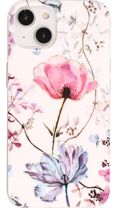 iPhone 15 Case Hülle - Silikon Gel blütende Rose - Weiss