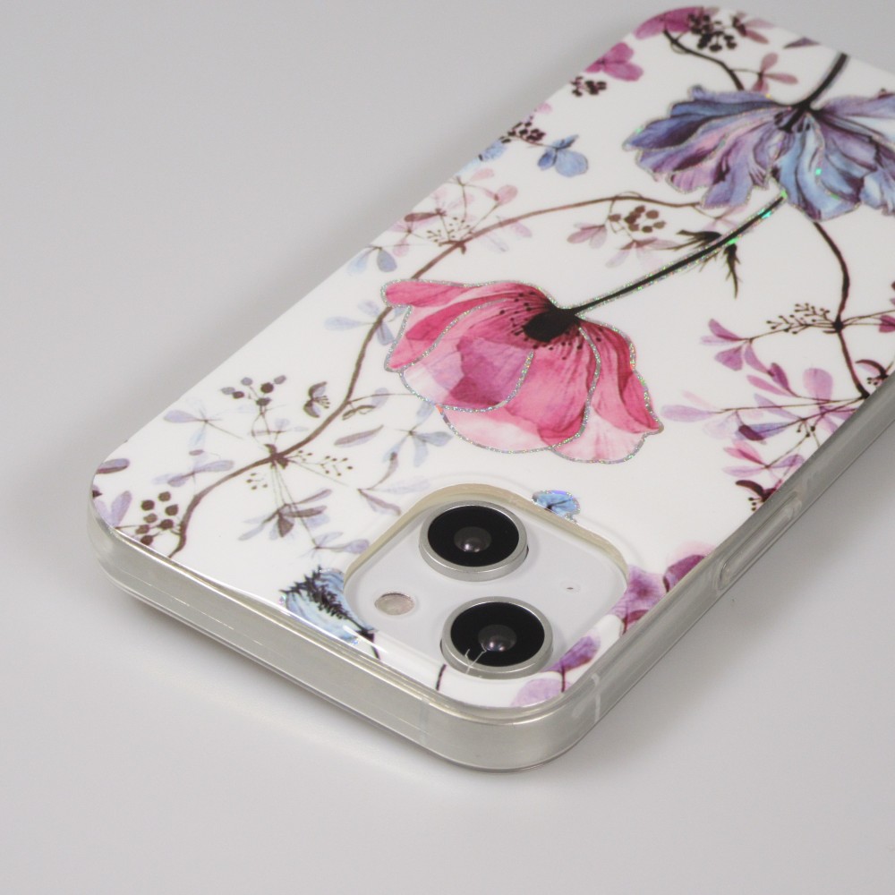 iPhone 15 Case Hülle - Silikon Gel blütende Rose - Weiss