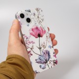 iPhone 15 Case Hülle - Silikon Gel blütende Rose - Weiss