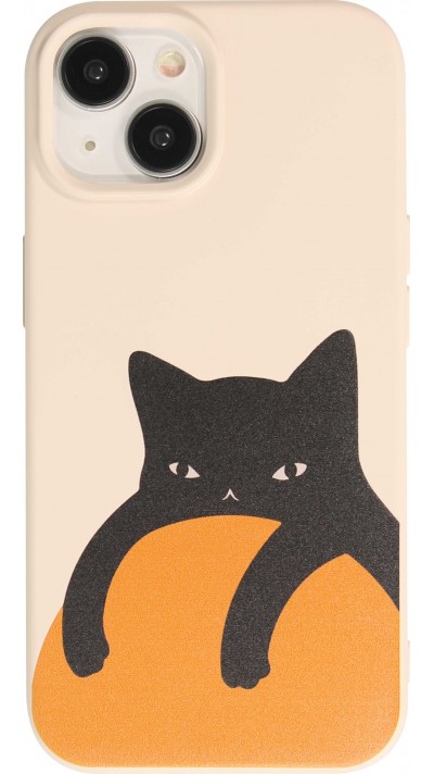 Coque iPhone 14 - Gel silicone souple - Relaxed Cat - Beige
