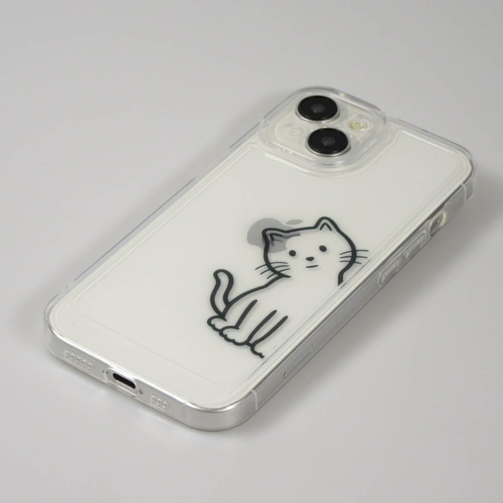 iPhone 15 Case Hülle - Silikon Cover transparent süsse kleine Katze