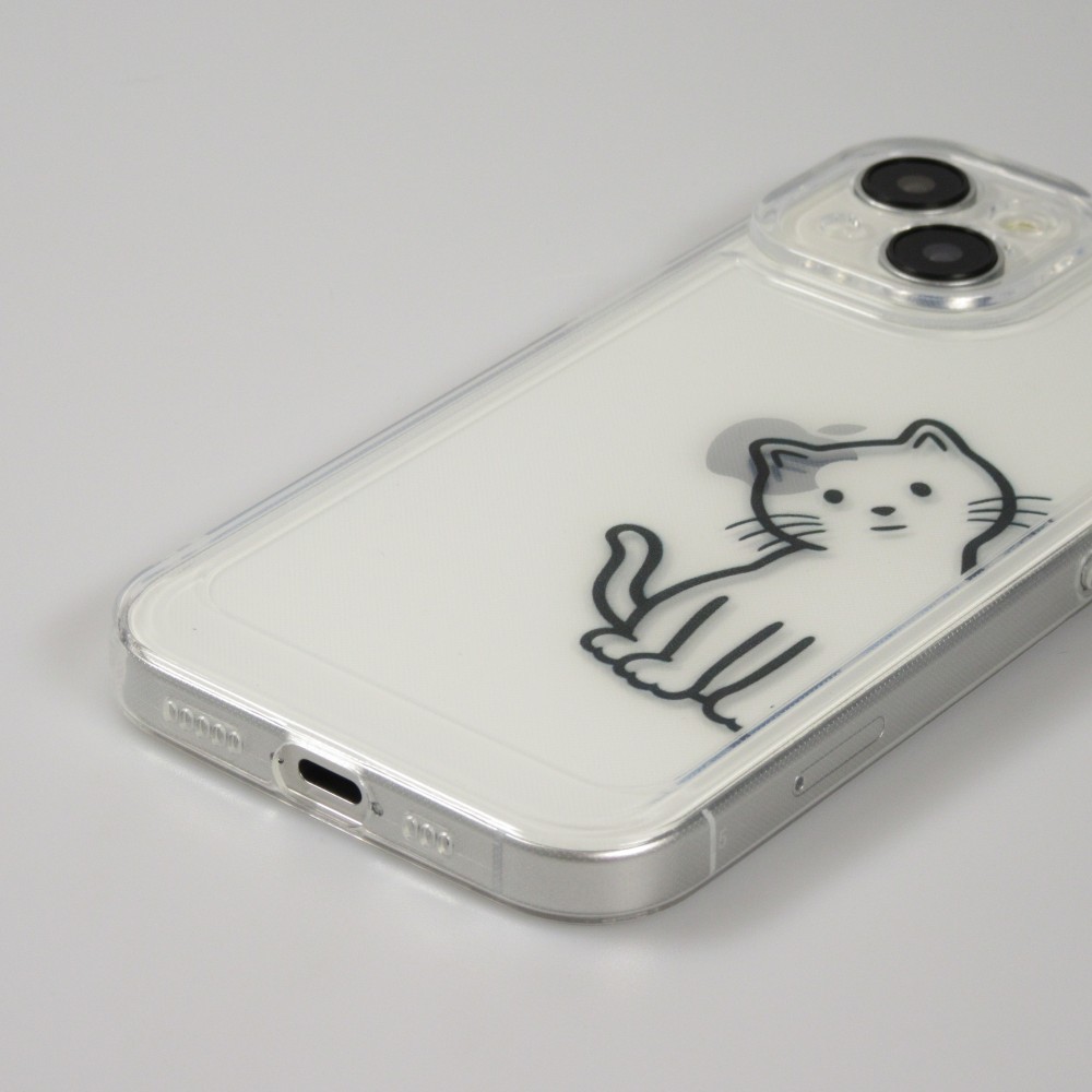 iPhone 15 Case Hülle - Silikon Cover transparent süsse kleine Katze