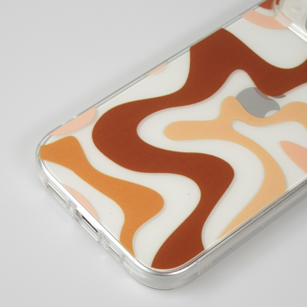 iPhone 14 Case Hülle - Gummi Silikon farbige Wellen - Café Mocha