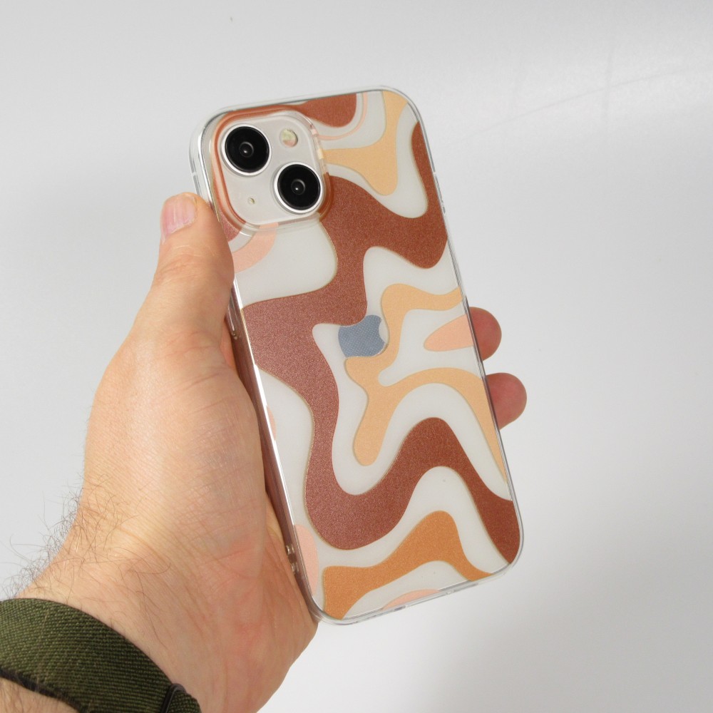 iPhone 14 Case Hülle - Gummi Silikon farbige Wellen - Café Mocha