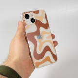 iPhone 14 Case Hülle - Gummi Silikon farbige Wellen - Café Mocha