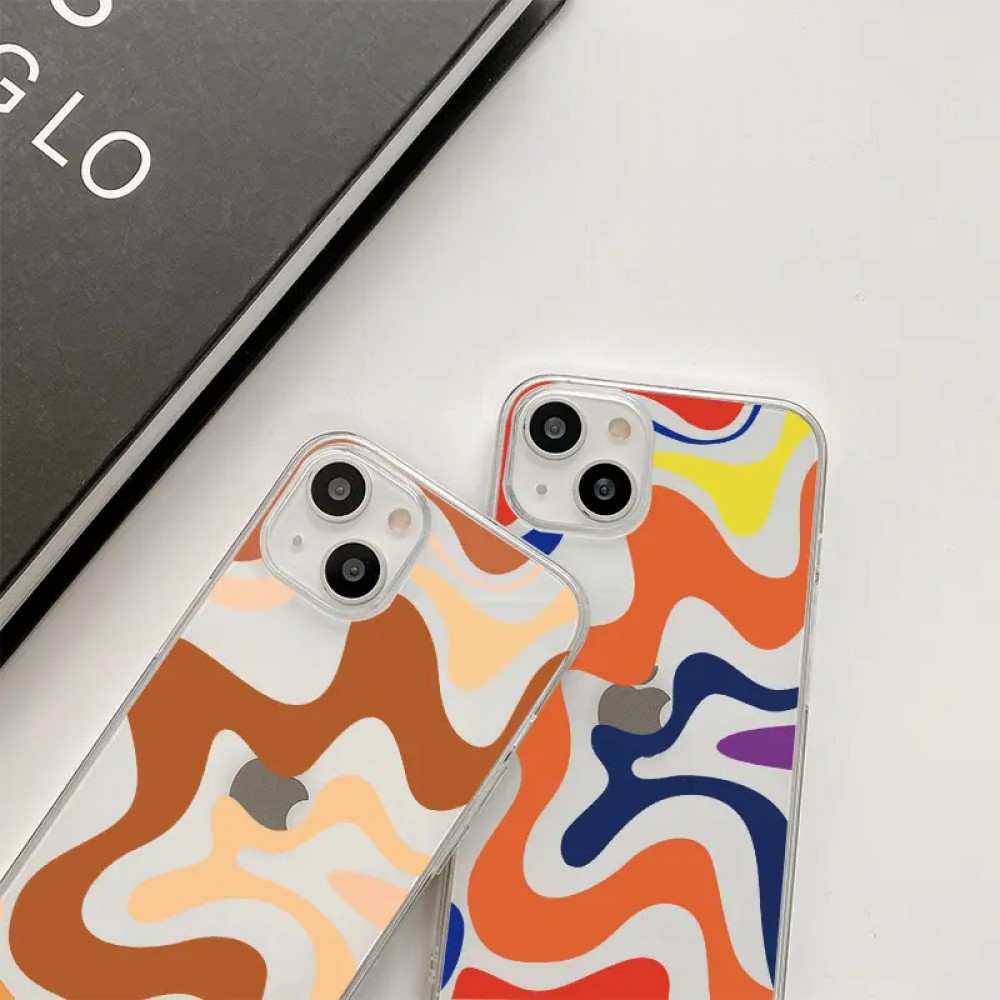 iPhone 14 Case Hülle - Gummi Silikon farbige Wellen - Café Mocha