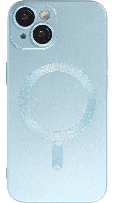 iPhone 15 Plus Case Hülle - Gummi weich mit Kameraschutzglas MagSafe - Blau