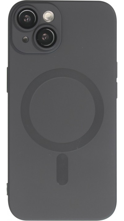 iPhone 14 Case Hülle - Gummi weich mit Kameraschutzglas MagSafe - Schwarz
