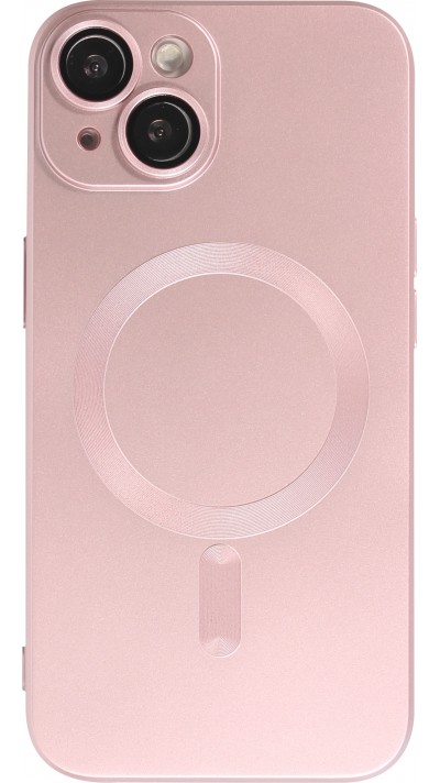 iPhone 15 Case Hülle - Gummi weich mit Kameraschutzglas MagSafe - Rosa