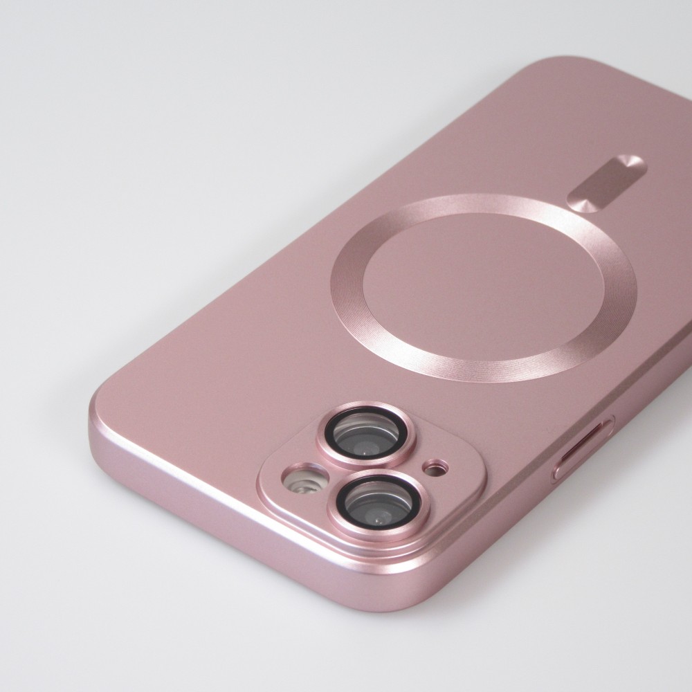 iPhone 15 Case Hülle - Gummi weich mit Kameraschutzglas MagSafe - Rosa