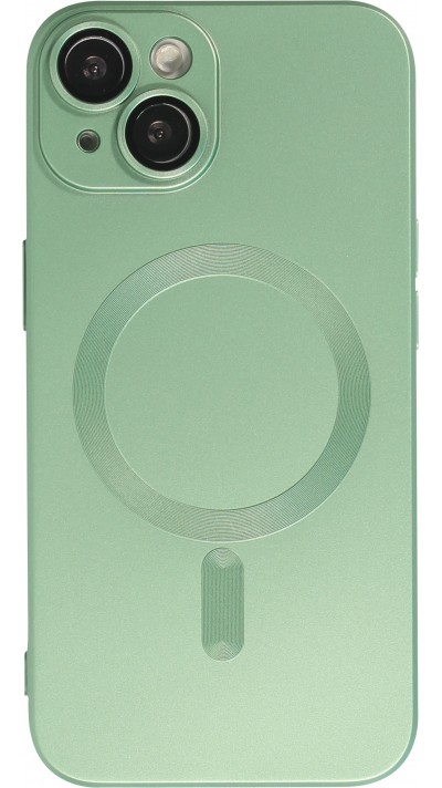 iPhone 15 Plus Case Hülle - Gummi weich mit Kameraschutzglas MagSafe - Grün