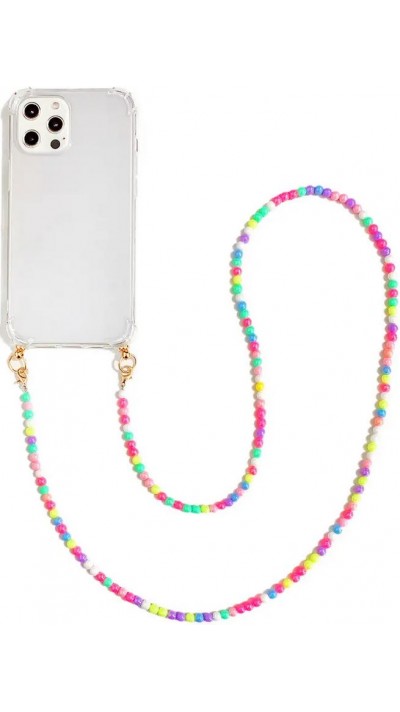 iPhone 14 Pro Case Hülle - Gummi transparent mit mehrfarbiger integrierter Perlenkette