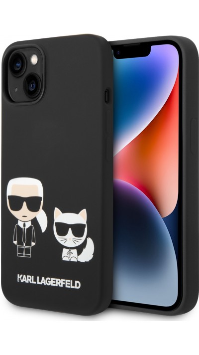 iPhone 14 Case Hülle - Karl Lagerfeld und Choupette Duo Soft-Touch-Silikon - Schwarz
