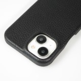 iPhone 14 Case H&uuml;lle - Premium Luxus Echtleder mit verstell- und abnehmbarem Lederriemen + MagSafe - Schwarz