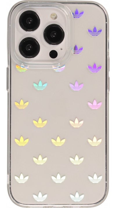 iPhone 14 Pro Case Hülle - Adidas starres, transparentes Silikon mit Logo-Wiederholung Iris-Effekt - Transparent