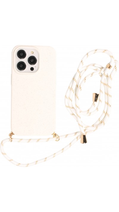 iPhone 14 Pro Case Hülle - Bio Eco-Friendly Vegan mit Handykette Necklace - Weiss