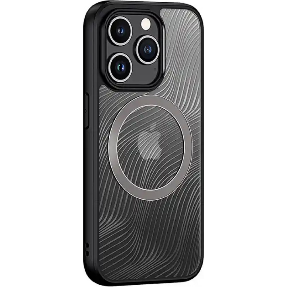 iPhone 14 Pro Case Hülle - Bumper Clear Waves Transparente Wellen mit MagSafe - Schwarz