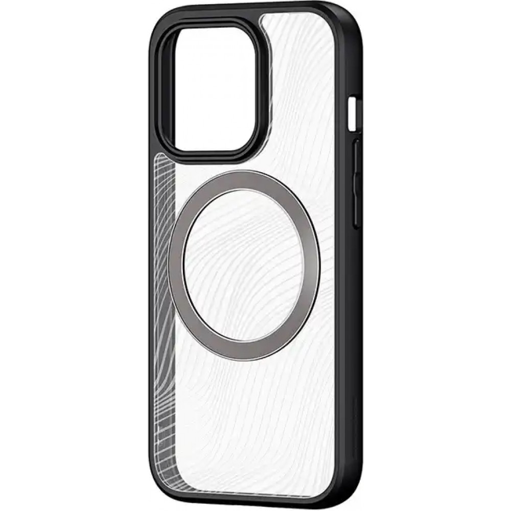 iPhone 14 Pro Case Hülle - Bumper Clear Waves Transparente Wellen mit MagSafe - Schwarz