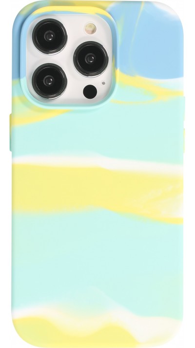 iPhone 13 Pro Case Hülle - Gel Soft touch glatt Streifen Blau/gelb