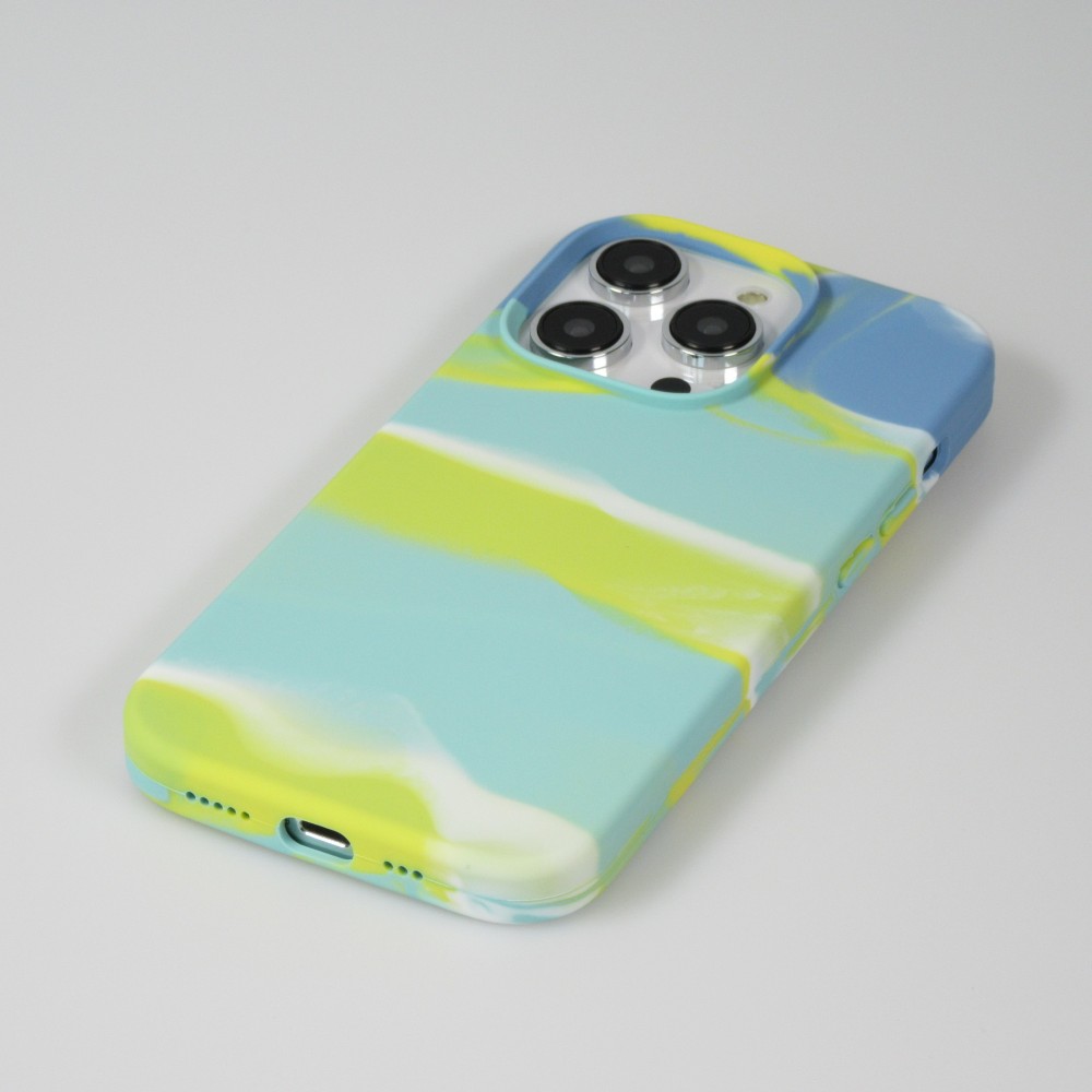 iPhone 14 Pro Max Case Hülle - Gel Soft touch glatt Streifen Blau/gelb