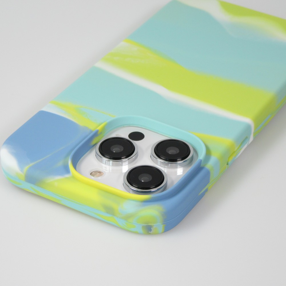 iPhone 14 Pro Max Case Hülle - Gel Soft touch glatt Streifen Blau/gelb