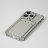 iPhone 14 Pro Case Hülle - Gummi Silikon bumper super flexibel mit Kartenhalter transparent - Grau