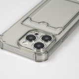 iPhone 14 Pro Case Hülle - Gummi Silikon bumper super flexibel mit Kartenhalter transparent - Grau