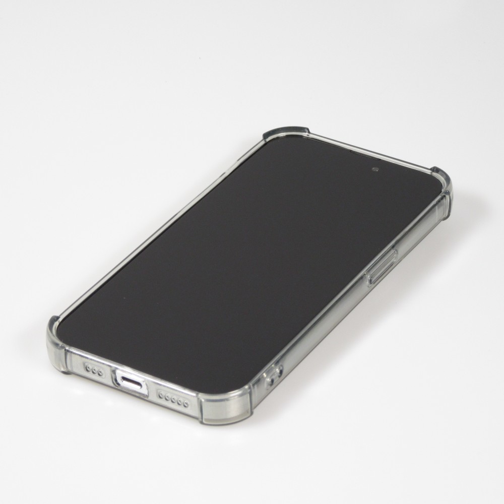 iPhone 14 Pro Case Hülle - Gummi Silikon bumper super flexibel mit Kartenhalter transparent - Grau