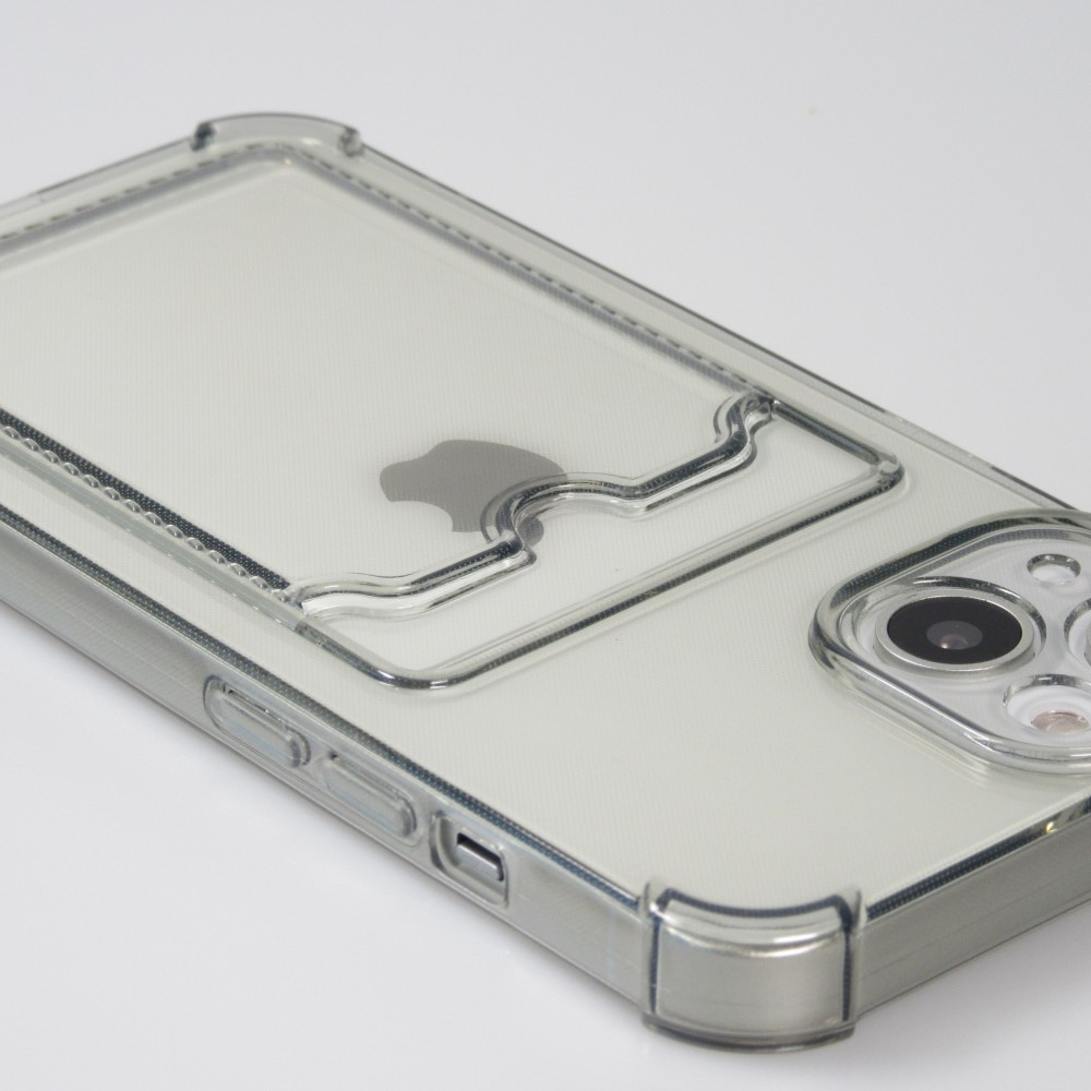 iPhone 14 Pro Case Hülle - Gummi Silikon bumper super flexibel mit Kartenhalter transparent - Grau