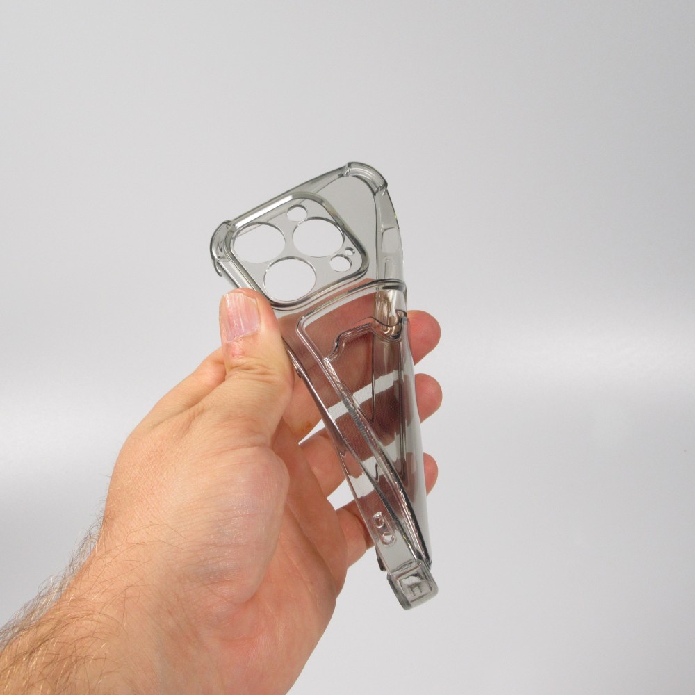 iPhone 14 Pro Case Hülle - Gummi Silikon bumper super flexibel mit Kartenhalter transparent - Grau