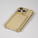 iPhone 14 Pro Case Hülle - Gummi Silikon bumper super flexibel mit Kartenhalter transparent - Gold