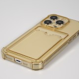 iPhone 14 Pro Case Hülle - Gummi Silikon bumper super flexibel mit Kartenhalter transparent - Gold