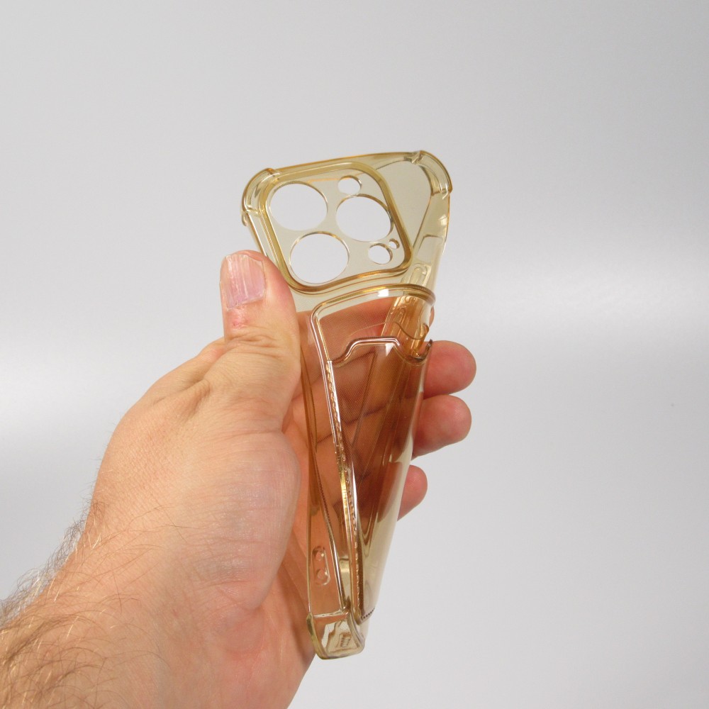 iPhone 14 Pro Case Hülle - Gummi Silikon bumper super flexibel mit Kartenhalter transparent - Gold