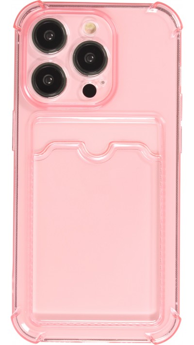 iPhone 14 Pro Max Case Hülle - Gummi Silikon bumper super flexibel mit Kartenhalter transparent - Rosa