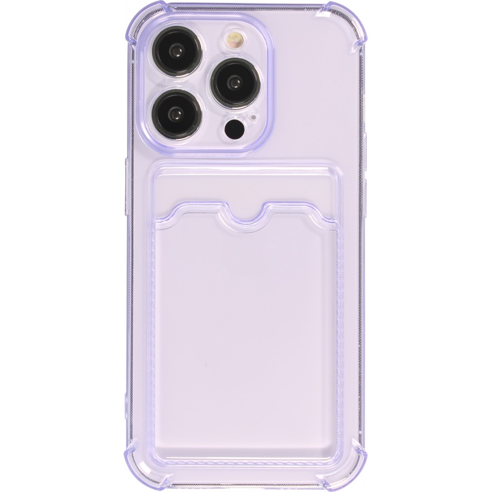iPhone 14 Pro Max Case Hülle - Gummi Silikon bumper super flexibel mit Kartenhalter transparent - Violett