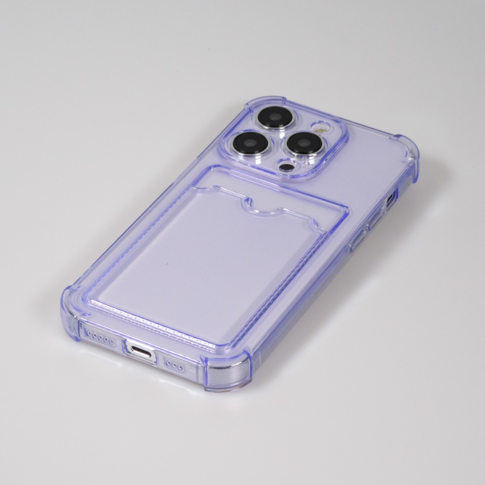 iPhone 14 Pro Max Case Hülle - Gummi Silikon bumper super flexibel mit Kartenhalter transparent - Violett